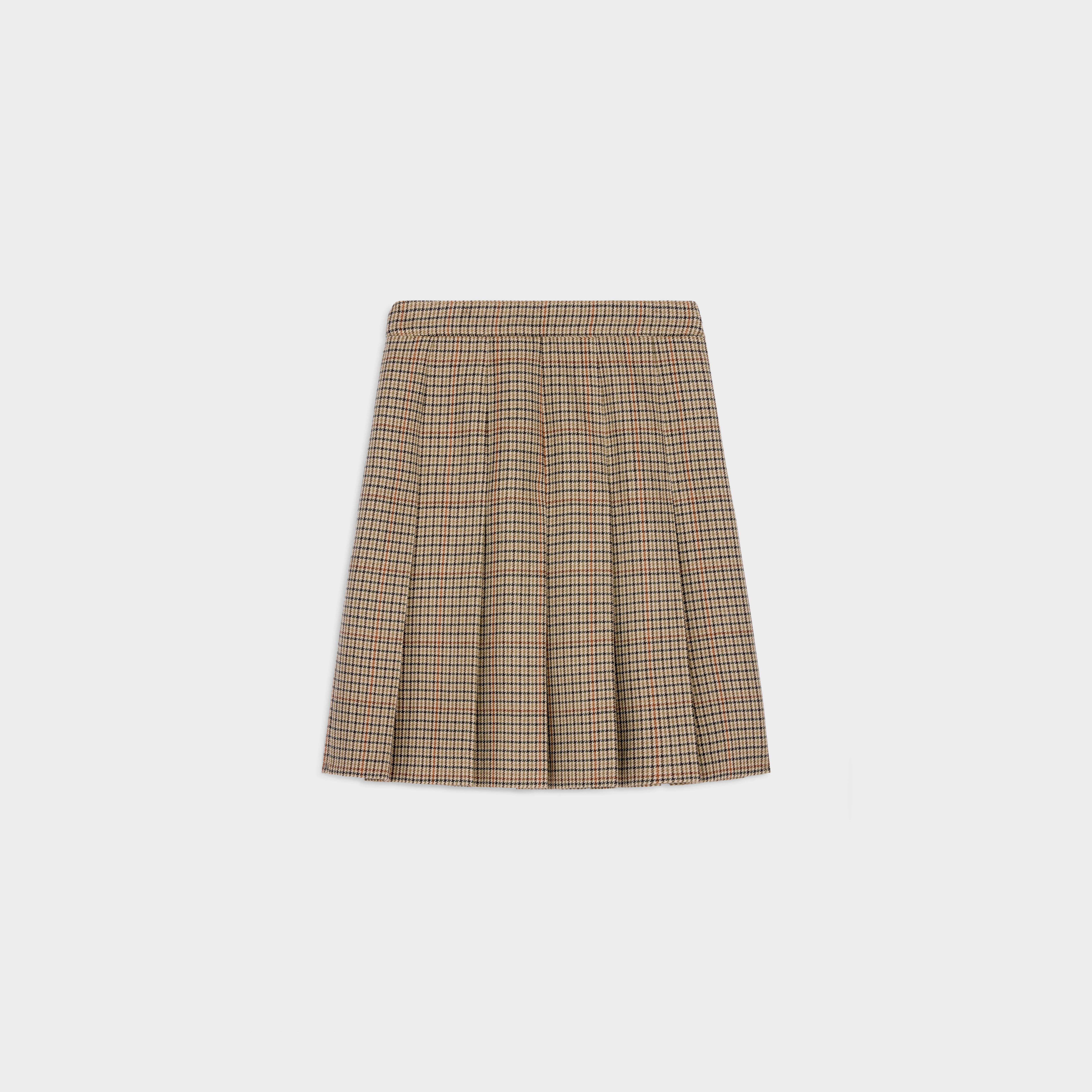 pleated skirt in houndstooth wool - IVOIRE/CAMEL/NOIR -  - 2 | CELINE