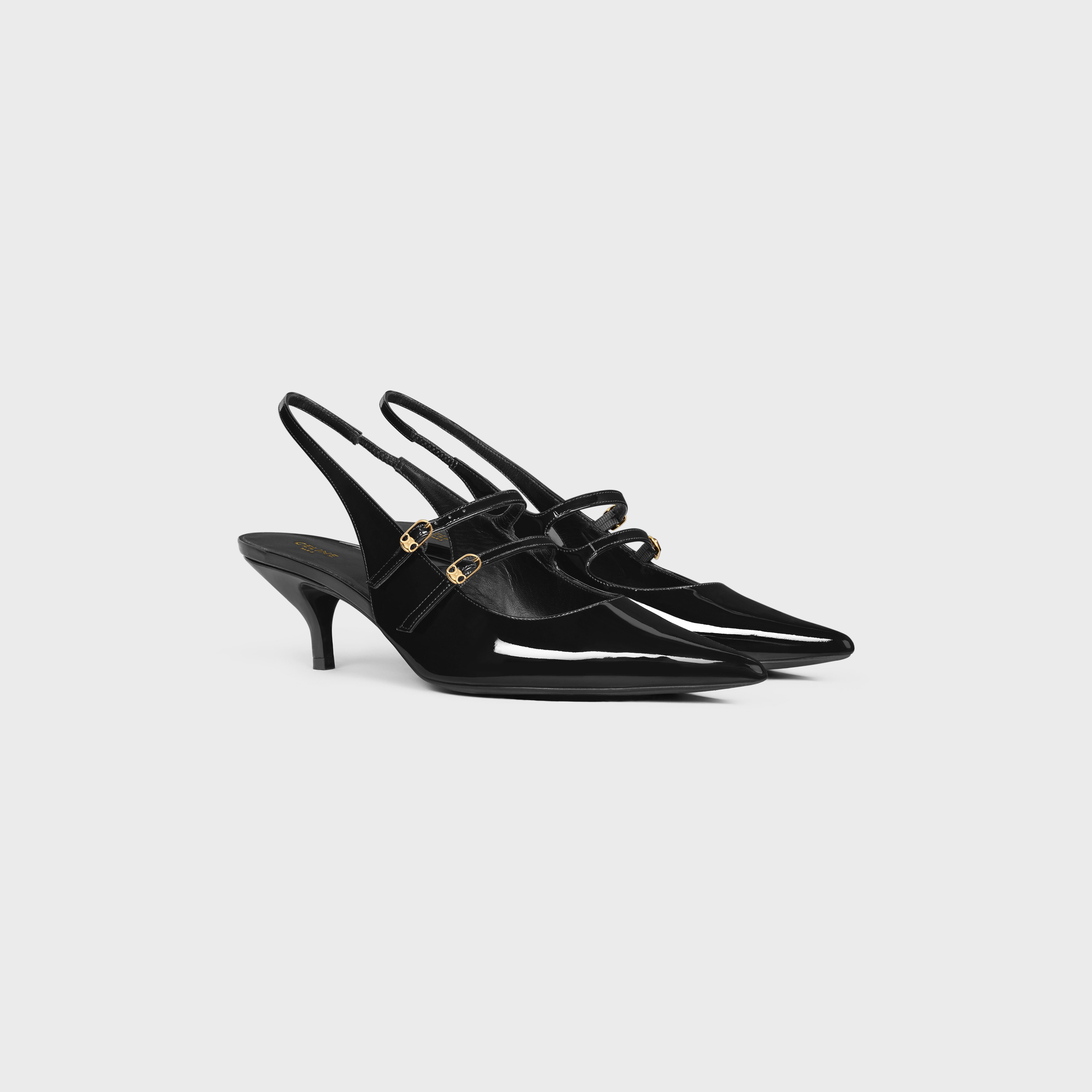 CELINE JUDY MARY JANE SLINGBACK DOUBLE BRIDE EN CUIR DE VEAU VERNI - Noir -  - 2 | CELINE