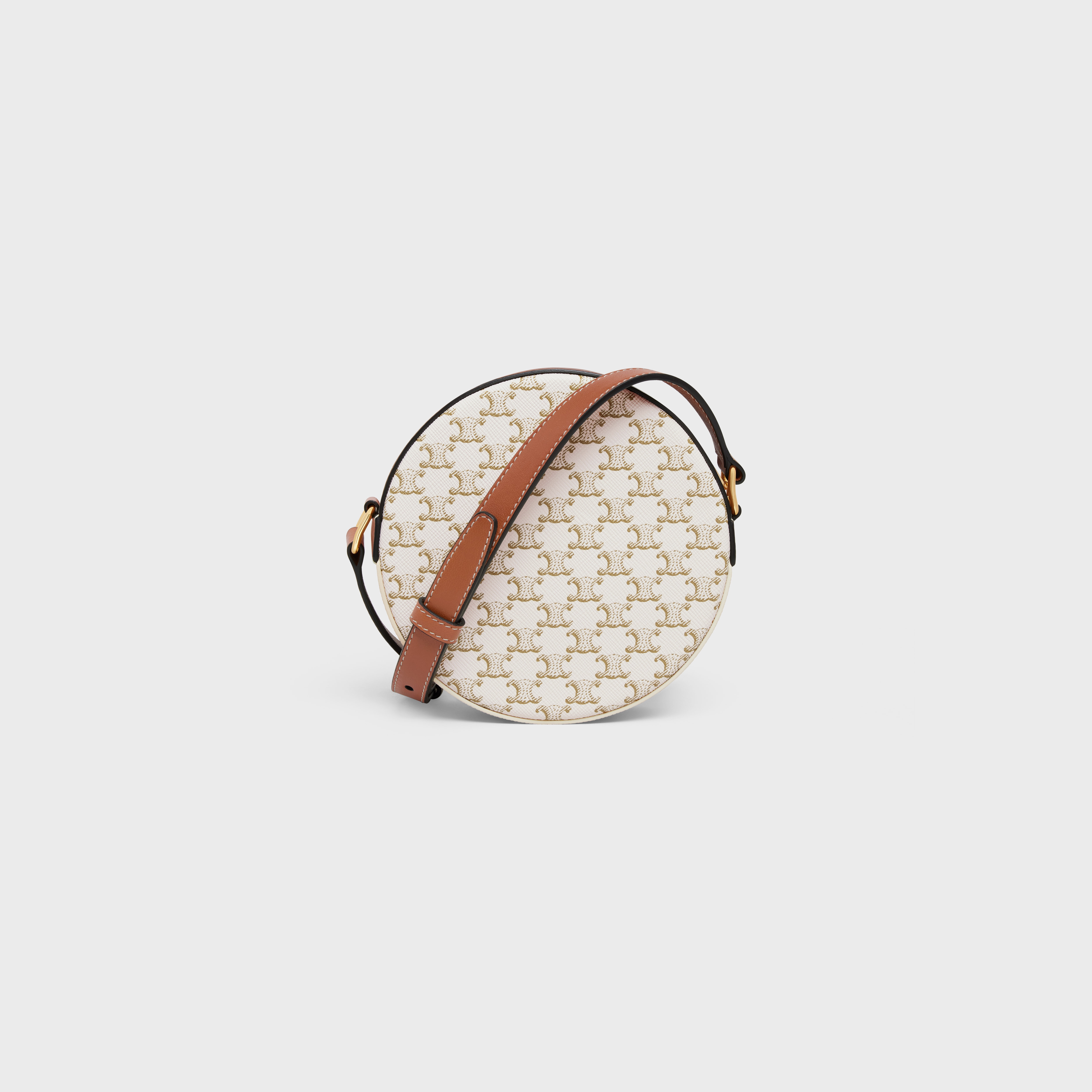 round purse on strap in triomphe canvas and lambskin