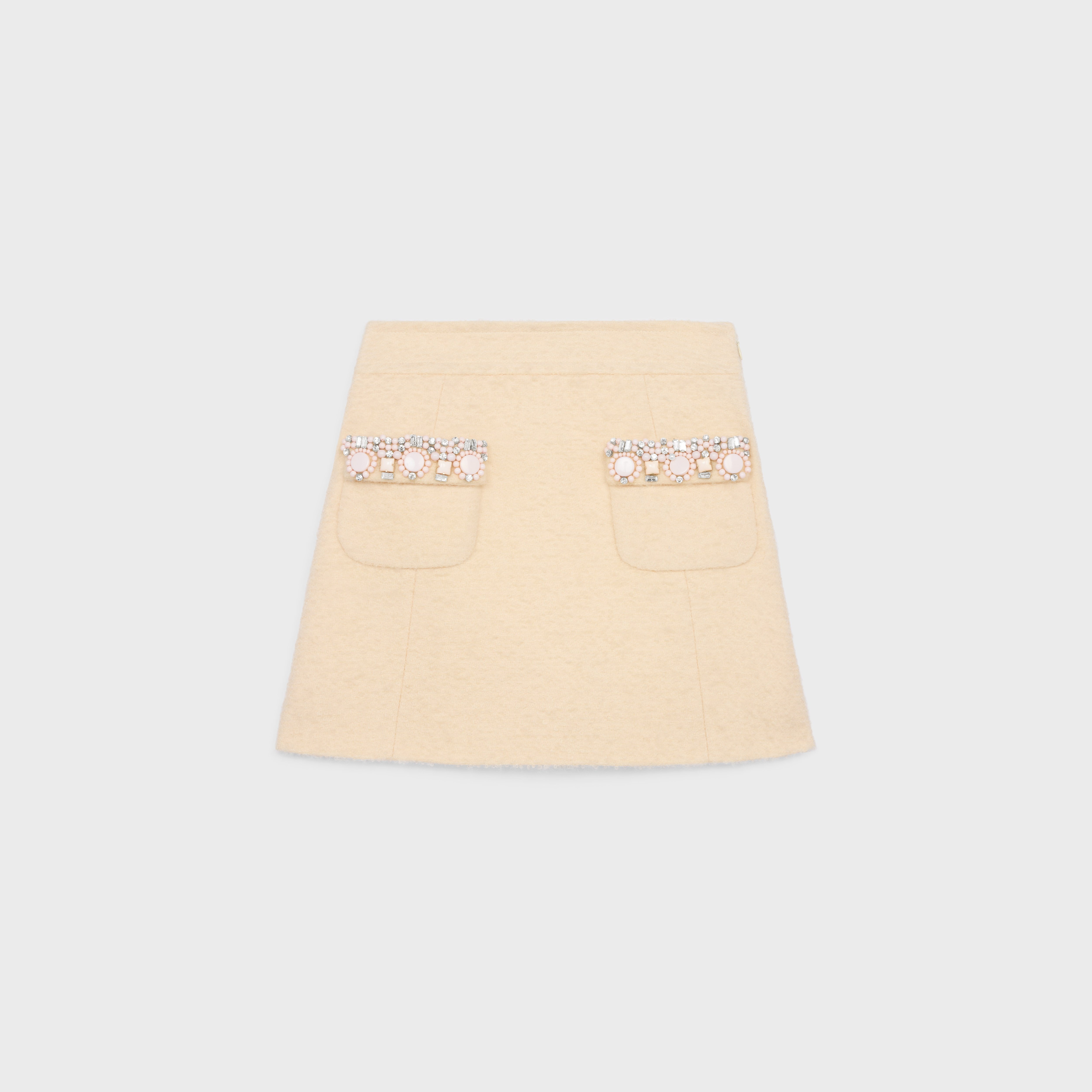 embroidered mini skirt in bouclette natté - VANILLA -  - 2 | CELINE