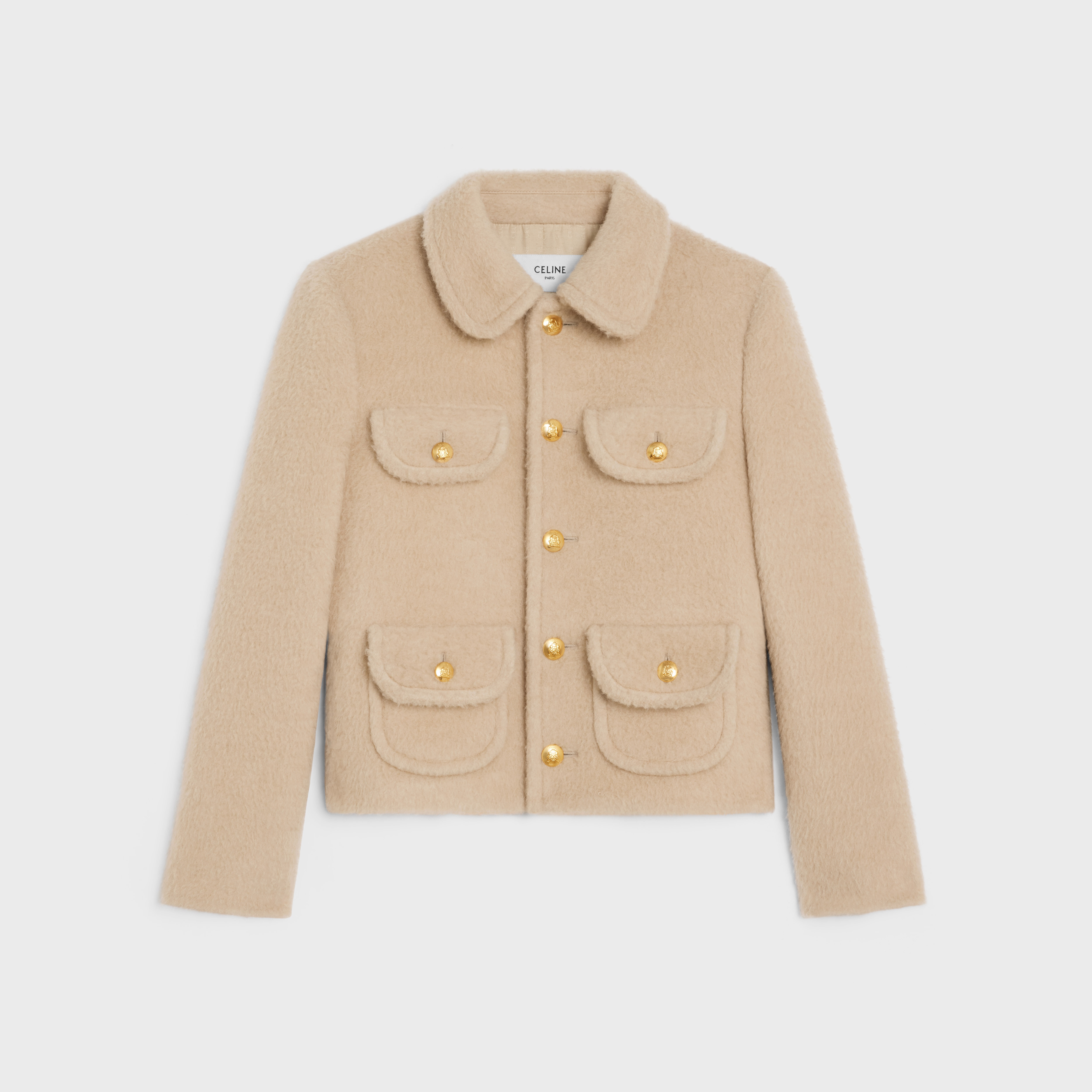 CLAUDINE COLLAR JACKET IN CAMEL WOOL - SABLE BLANC | CELINE