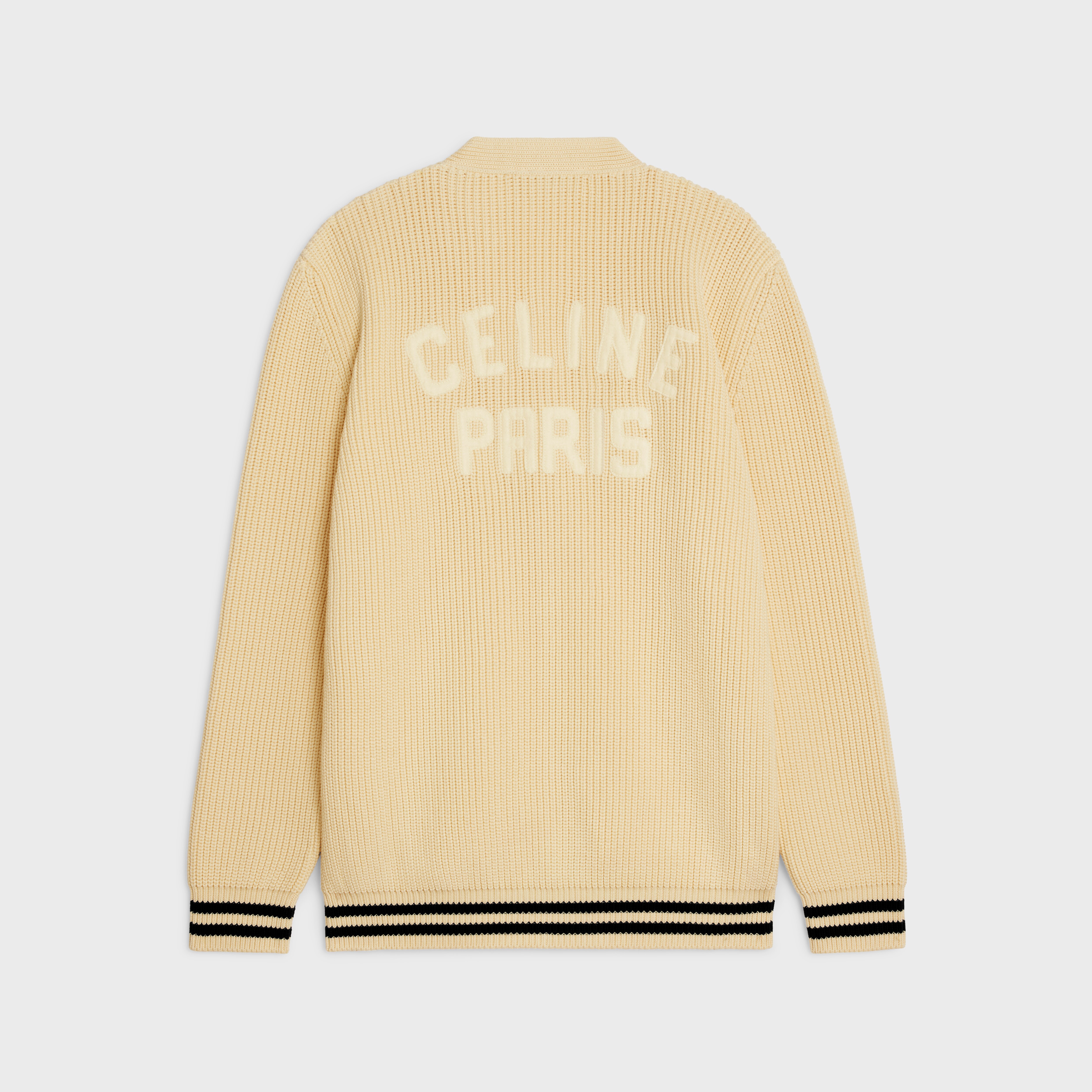 CELINE COLLEGE CARDIGAN IN COTTON - ECRU/BLACK | CELINE